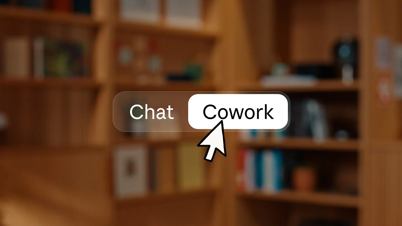 Anthropic launch video thumbnail showing the Chat and Cowork mode selector.